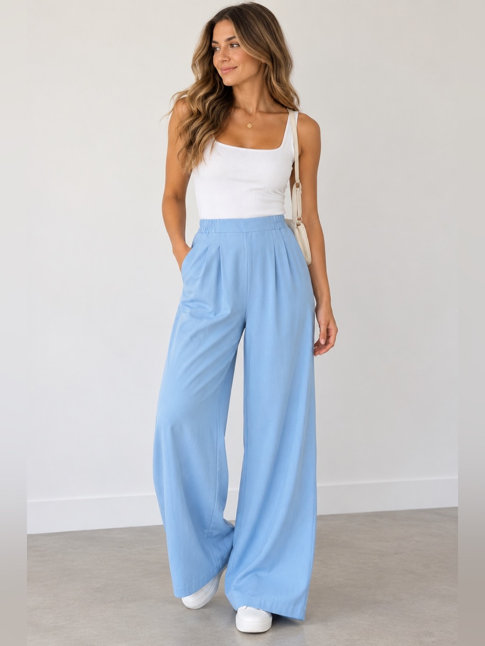 SHEIN Light Blue Wide Leg Pull-On Dress Pants Size L